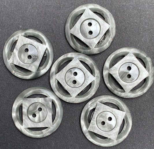 6 Square Circle Vintage Shiny Platinum Grey 2cm Buttons