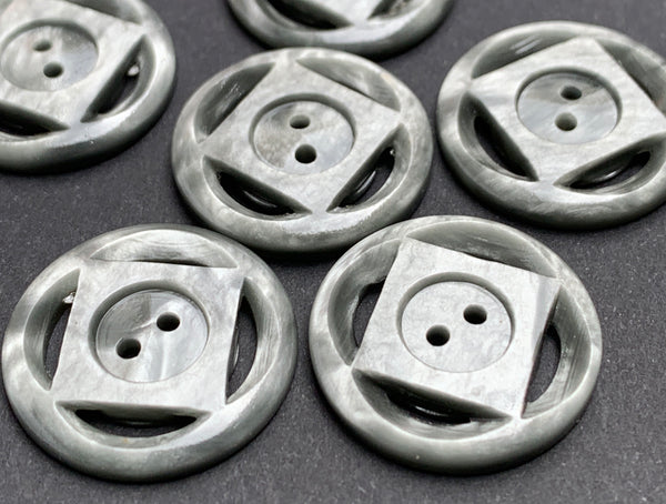 6 Square Circle Vintage Shiny Platinum Grey 2cm Buttons
