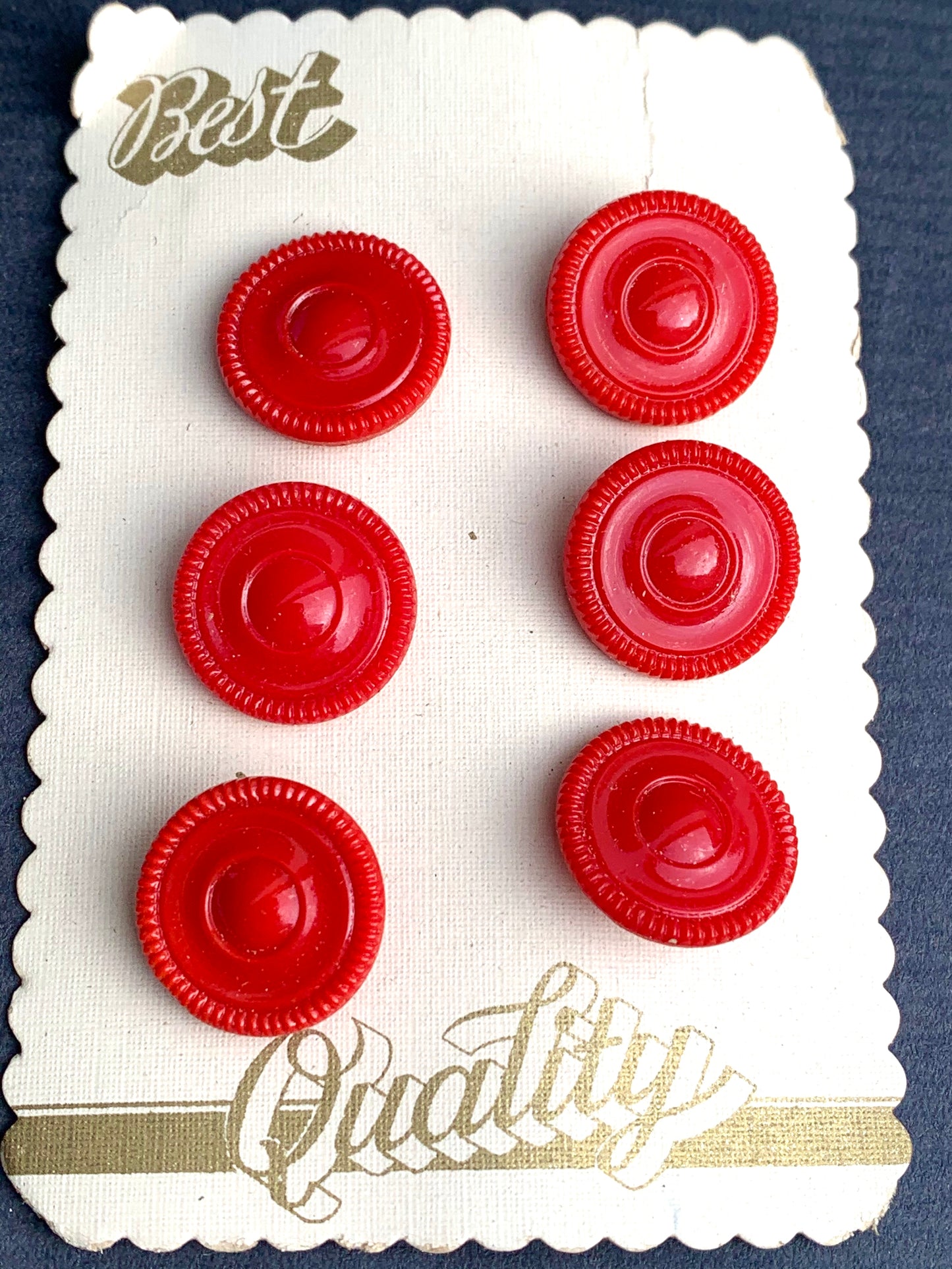 6 Dramatic Bright Red 1.8cm Glass 1930s Buttons