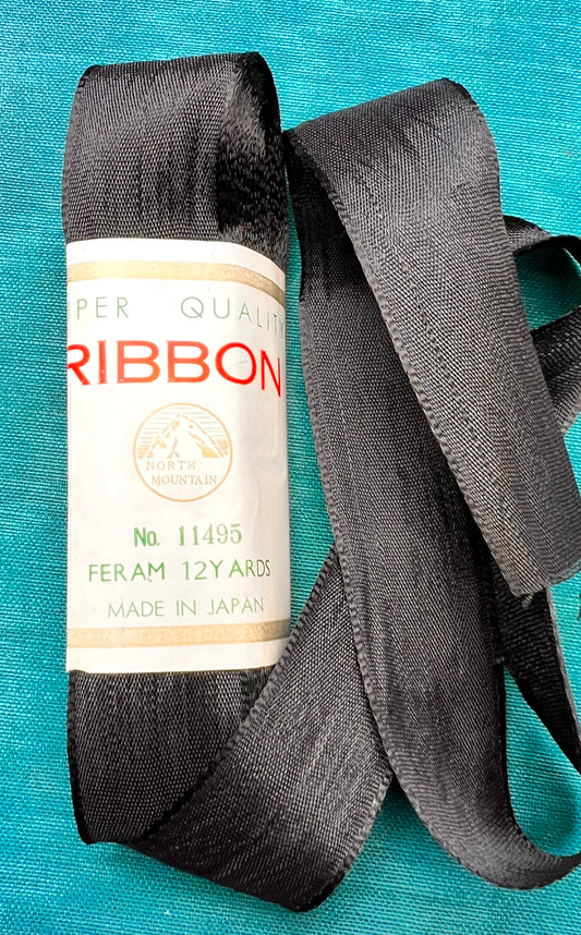 12yds of VINTAGE Black 1" / 2.4cm Crosgrain Ribbon Made in Japan