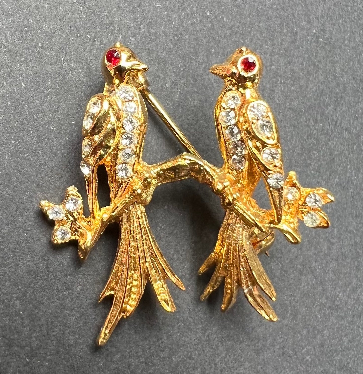 Glittering Diamante Love Birds Vintage Brooch
