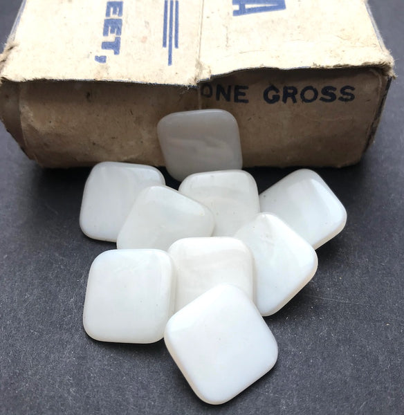 1 Gross of Big 1.7cm Square White Vintage Glass Buttons.