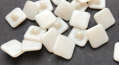 Wholesale 1 Gross (144) of Vintage 9mm Square White Glass Buttons.