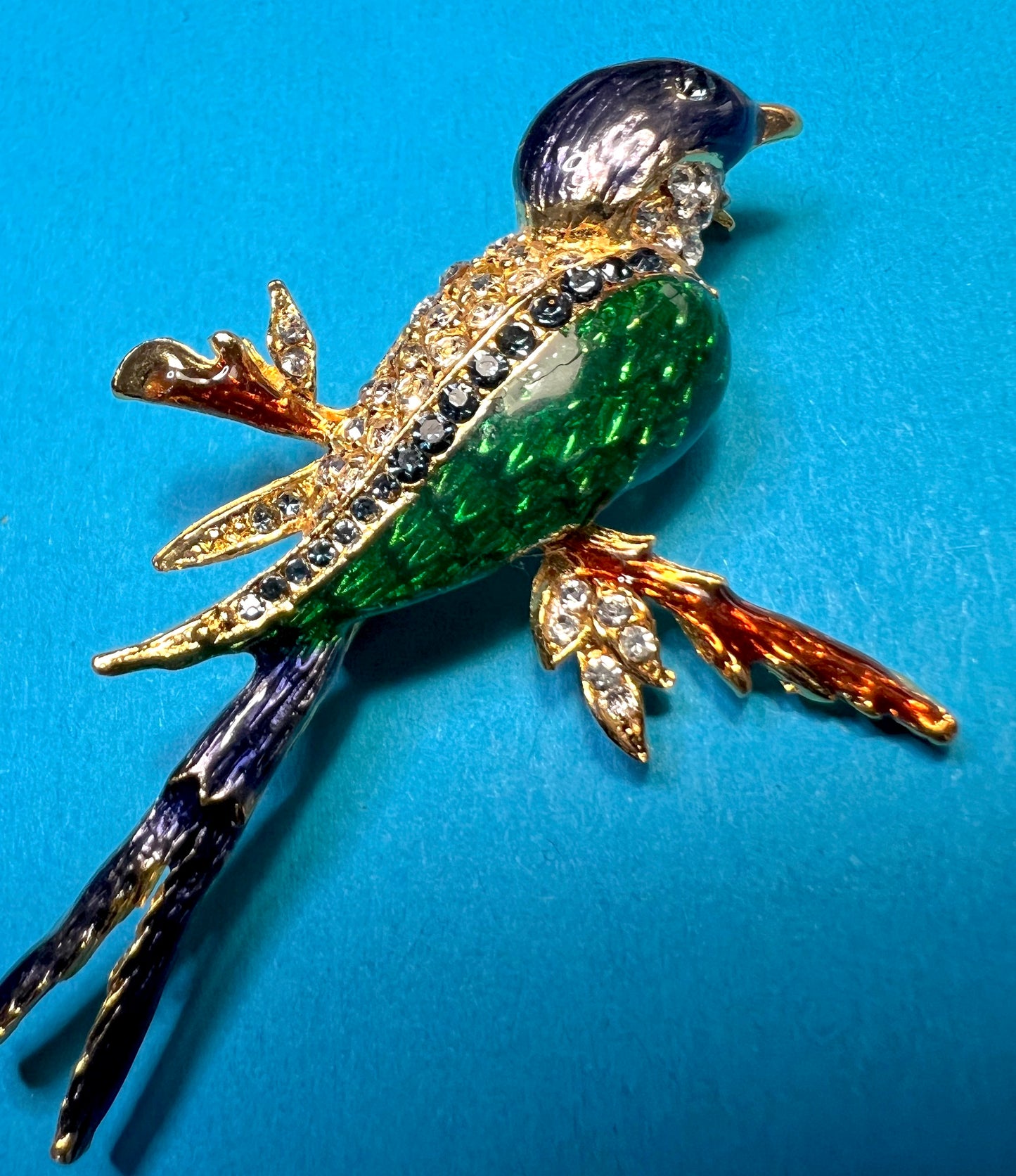 Gloriously Sparkly Vintage Enamel and Swarovski Crystal Bird  Brooch