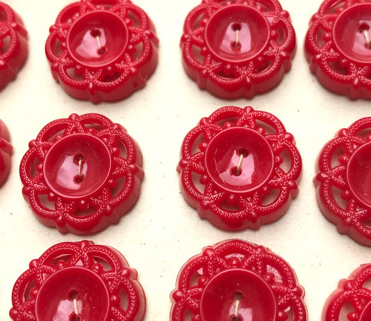 Striking Vintage 1950s Bright Red Buttons- 2cm or 1.7cm