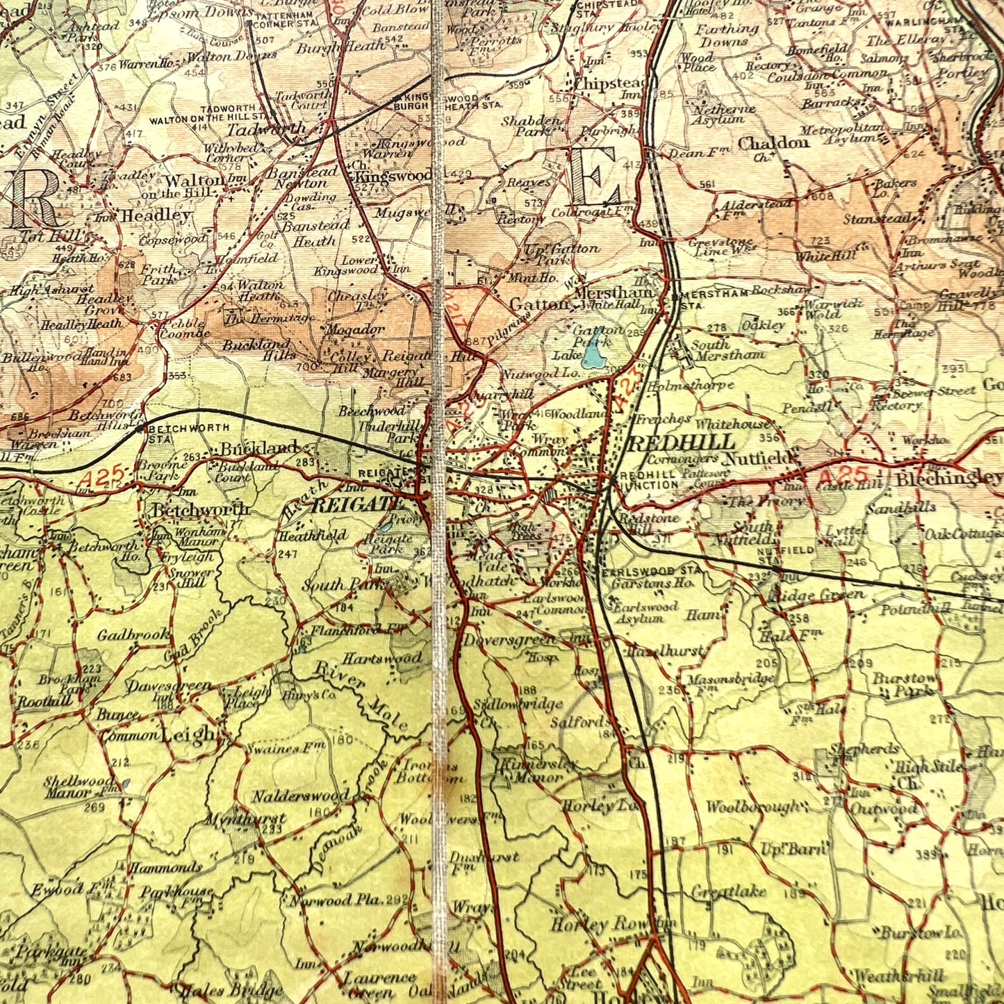 Early 1900s Map of Surrey Bartholomews /AA