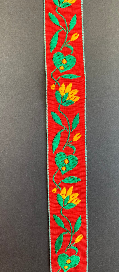 Gorgeous VINTAGE French Leaves and Flowers Ribbon - 1" wide - by the metre
