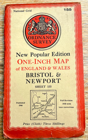 1940s One Inch ORDNANCE SURVEY Map of Bristol and Newport