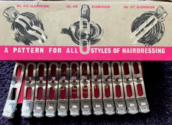 Sheet of 12 1950s Lady Jayne Stainless COIL SPRING CURL CLIPS