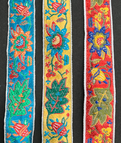 1/2m Vibrant Vintage Leaf and Flower  Brocade Ribbon / Trim 2cm wide - Choice of colours