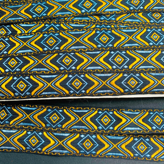 Exciting Gold,  Blue and Black 2.3cm Vintage Trim