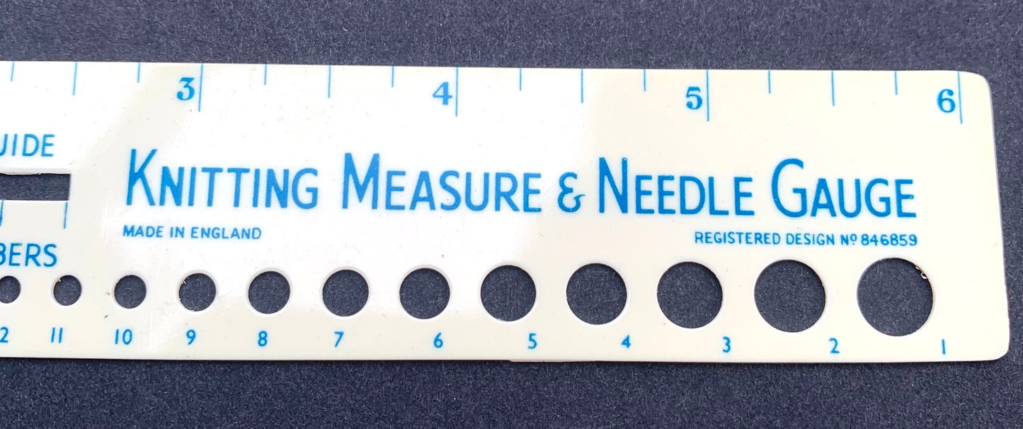 Vintage Knitting Measure & Needle Gauge Made in England