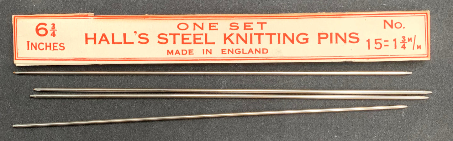1 Set of 4 HALL'S STEEL KNITTING PINS 6 3/4"  Made in England