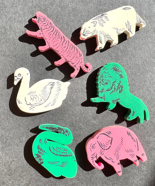 6 Unused 1950s Animal Erasers / Rubbers - Made in Japan