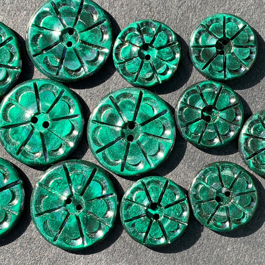 Deep Hunter Green Vintage French  1.5cm or 2.2cm Buttons.