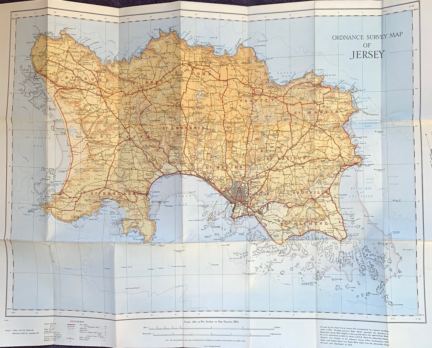 1933  2" to 1 mile Paper Ordnance Survey Map of Jersey