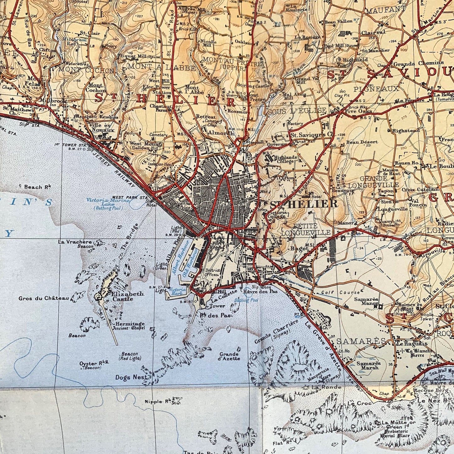 1933  2" to 1 mile Paper Ordnance Survey Map of Jersey