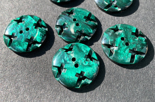 6 Shiny Beetle Green Vintage 2.2cm Buttons