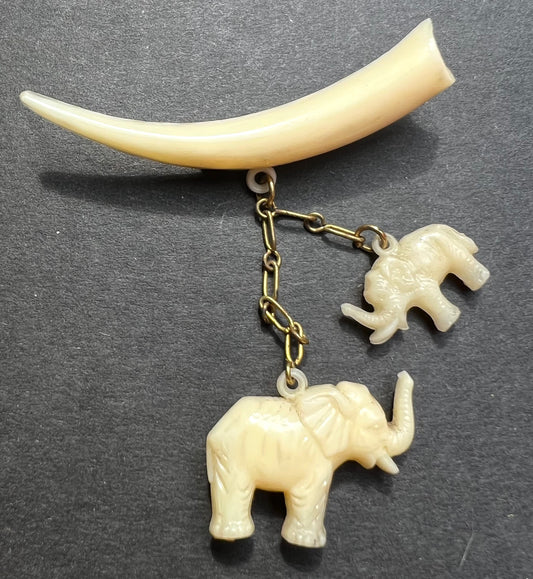 Mother and Baby Elephant Vintage Celluloid  Brooch