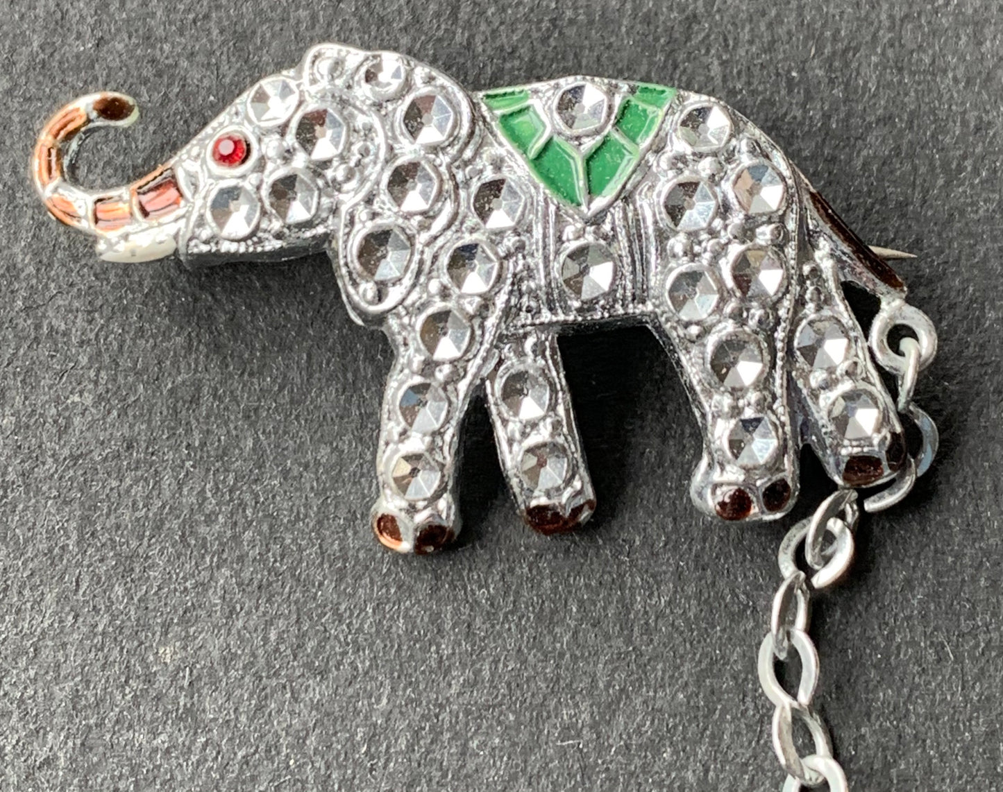 Sparkly Silver 1950s Double Elephant  Brooch