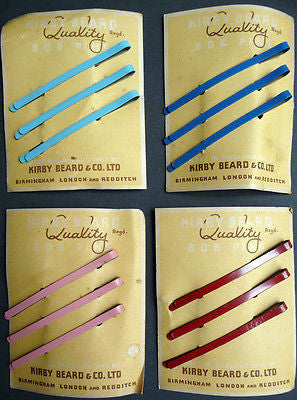 Choice of 5 Colours -1940s Kirby 7cm Enamel Hair Slides on Original Packaging