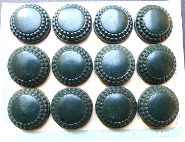 12 English 1940s Teal Green Bakelite Buttons- 2.2cm