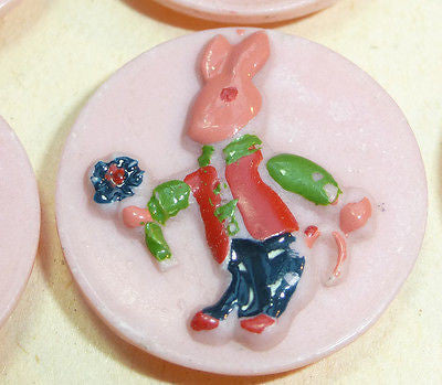 24 Sweet Vintage Dressed Rabbit + Flowers Buttons - Italian