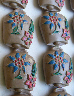24 Vintage Italian Buttons - Cowbells with Edelweiss - 10 colours