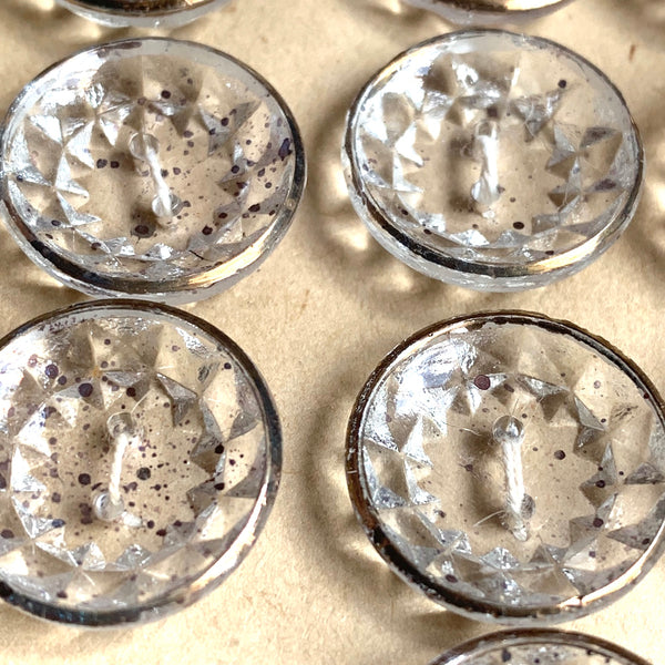 6 Gorgeous 2cm Vintage 1930s French Glass Silver Flecked  Buttons